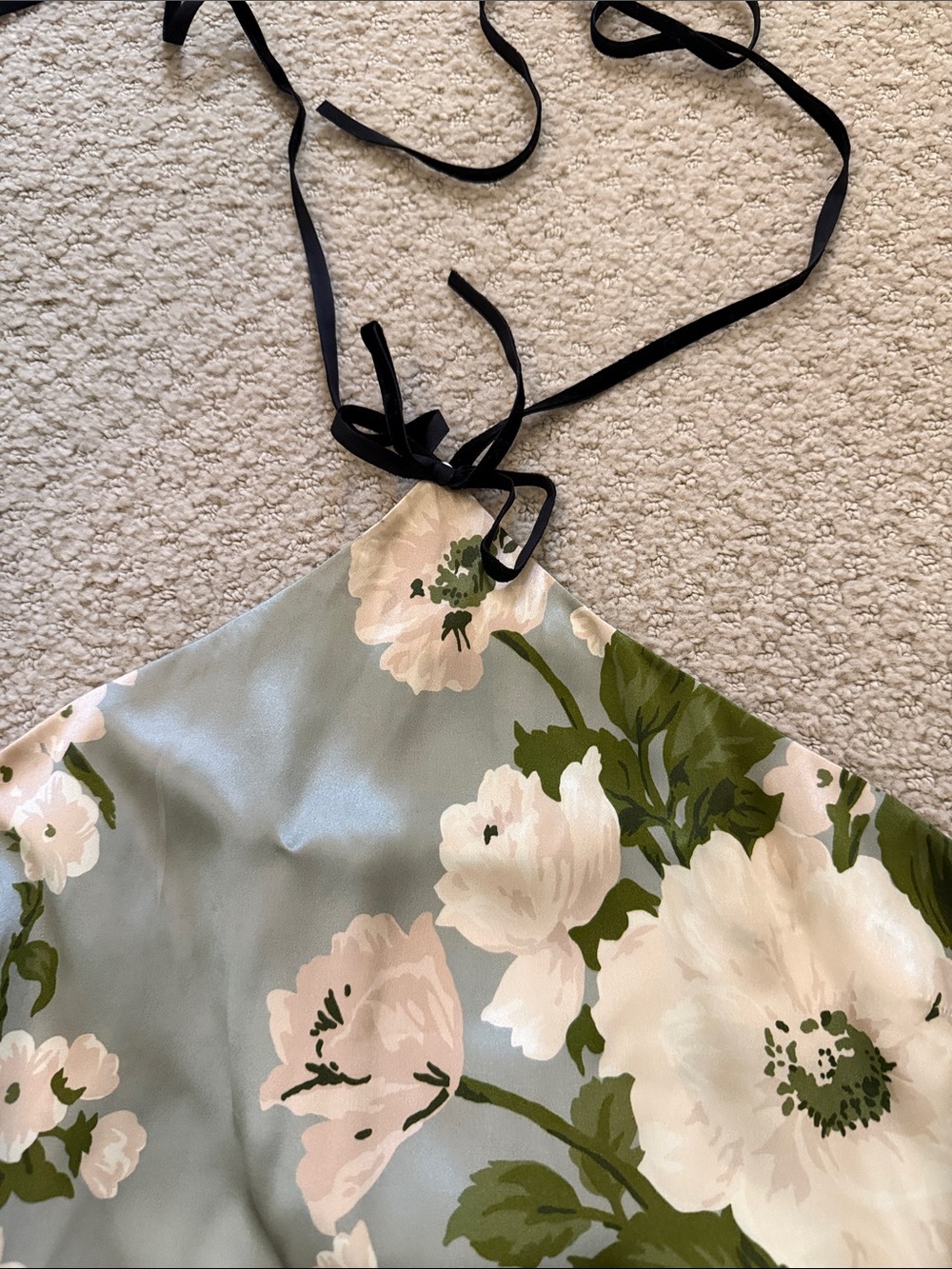Reformation Sage Green Floral Halter Silk Mini Dress - Picture 2 of 7